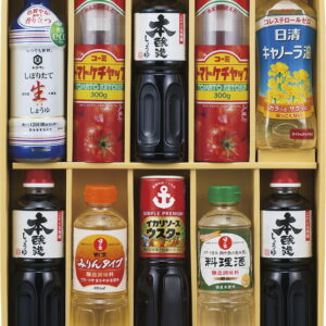 【ラッピング無料】キッコーマン & 調味料バラエティセット KSM-60 サンビシ本醸造しょうゆ コーミトマトケチャップ特級 イカリソースウスター いつでも新鮮生しょうゆ 日の出 日清キャノーラ油
