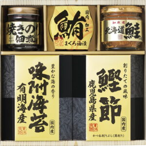 【ラッピング無料】美味之誉 詰合せ 4942-25 焼きのり佃煮 まぐろ油漬け 北海道産鮭フレーク 鰹削り節 有明海産 味付け海苔