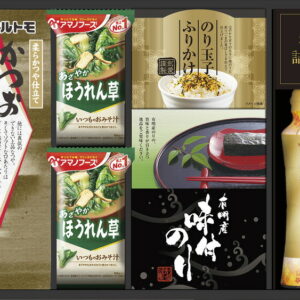 【ラッピング無料】アマノフリーズ ドライ みそ汁 & 食卓詰合せ AMI-25E ほうれん草 おみそ汁 伊賀越 しょうゆ ふりかけ マルトモ かつおソフト削り 有明海産 味付のり